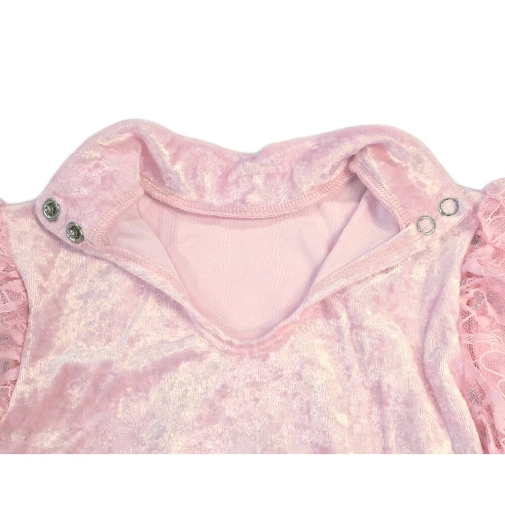 Gilda Marx VTG High Neck Velvet Lace Keyhole Pink Leotard Skate Dress Girls 8/10 - Picture 15 of 16